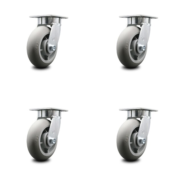 Service Caster 6 Inch Kingpinless Thermoplastic Rubber Wheel Swivel Top Plate Caster, 4PK SCC-KP30S620-TPRRD-4 - main